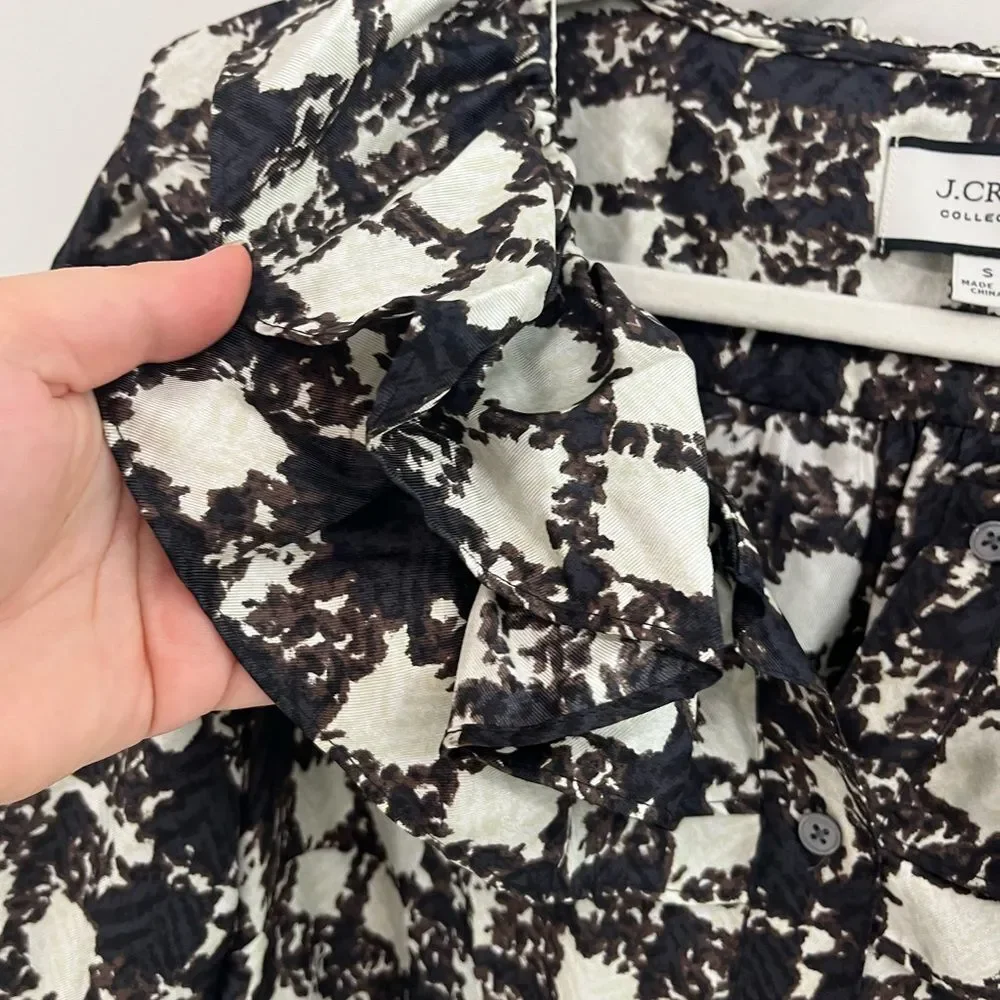 J. Crew Collection 100% Silk Twill Ruffle-Collar Long Sleeve Top Size S